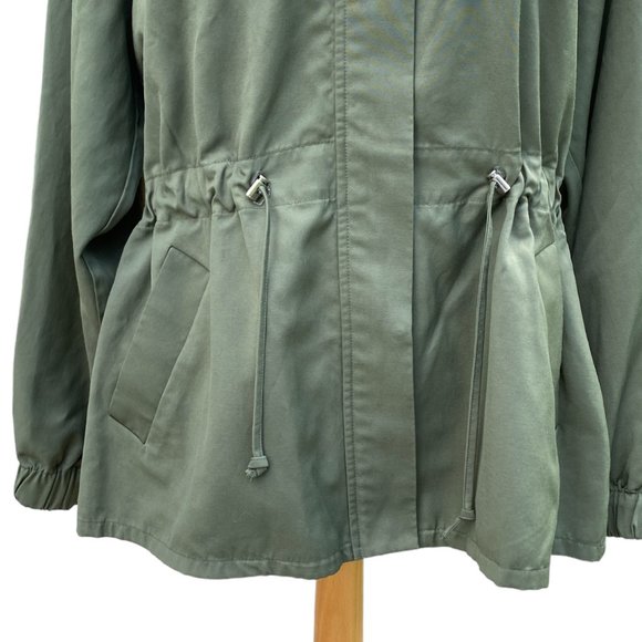 Elizabeth and James Utility Olive Green Cinch Waist Collar Windbreaker Jacket-M - Picture 4 of 14